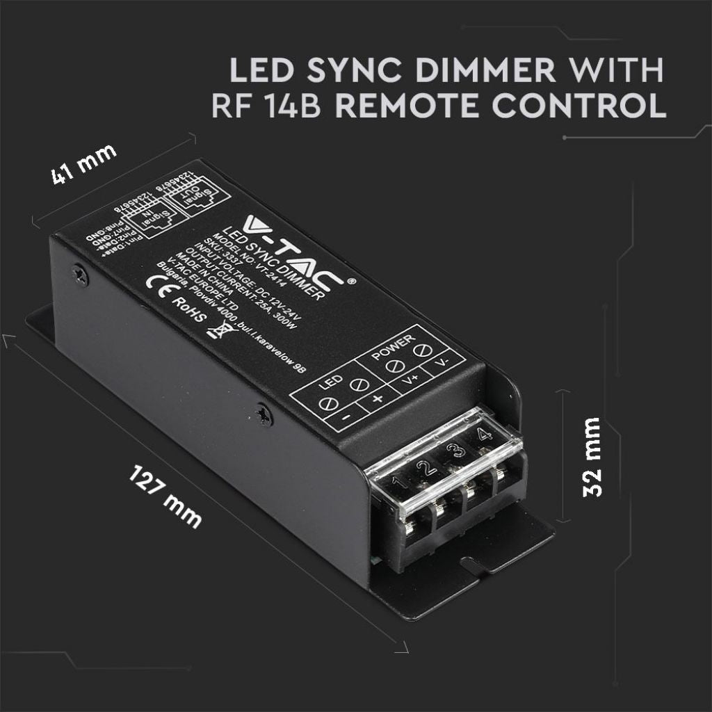 V-TAC Kontroler do Taśm LED Ściemnianych Port RJ45 z Pilotem (Maks. 300W)